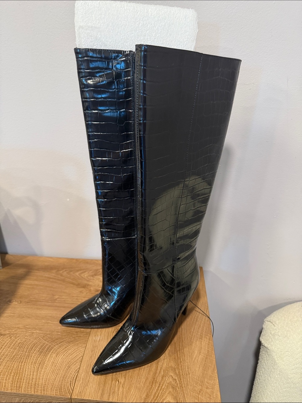 Express Black Croc-Embossed Over-the-Knee Pointed Toe Boots